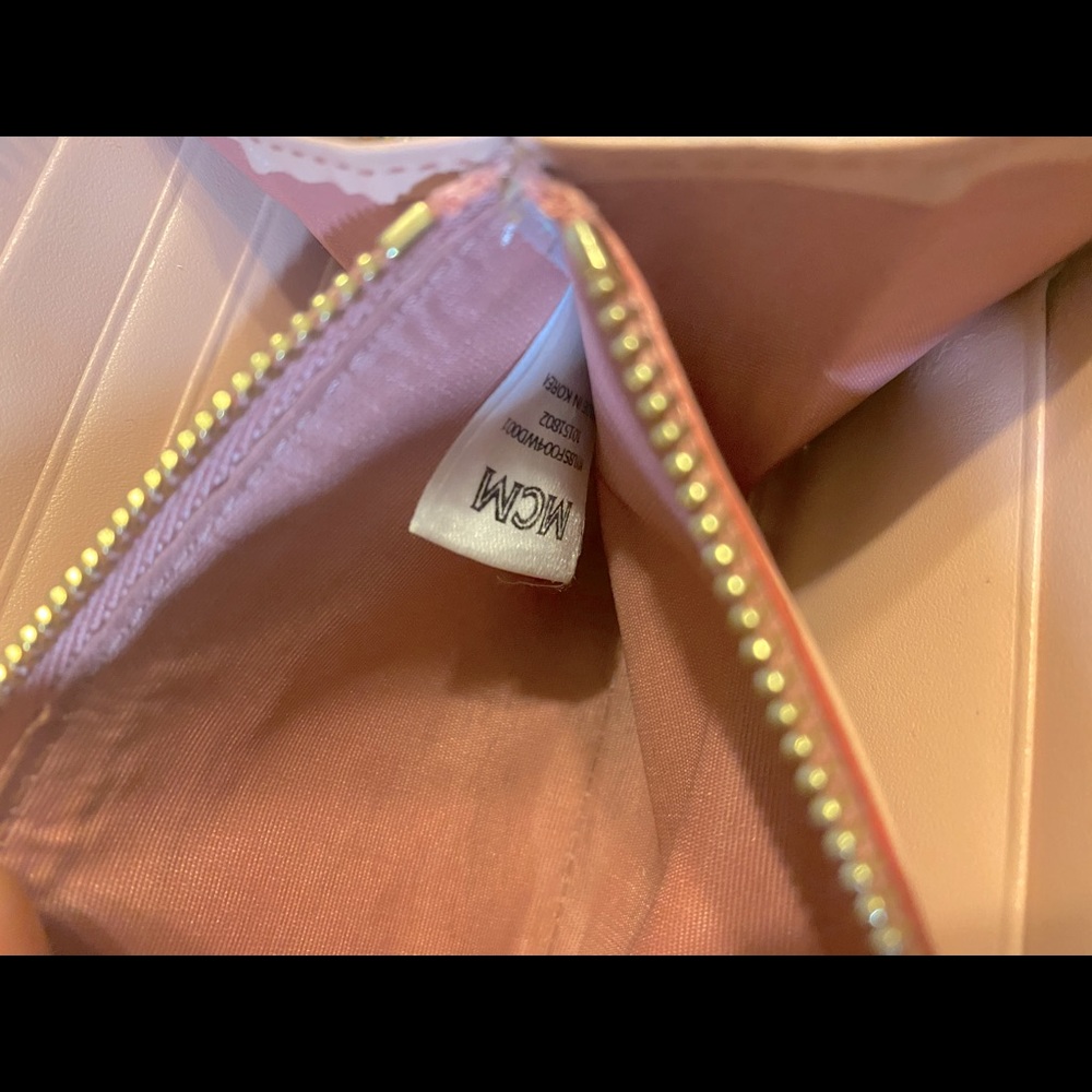 MCM leather wallet , white pink gold